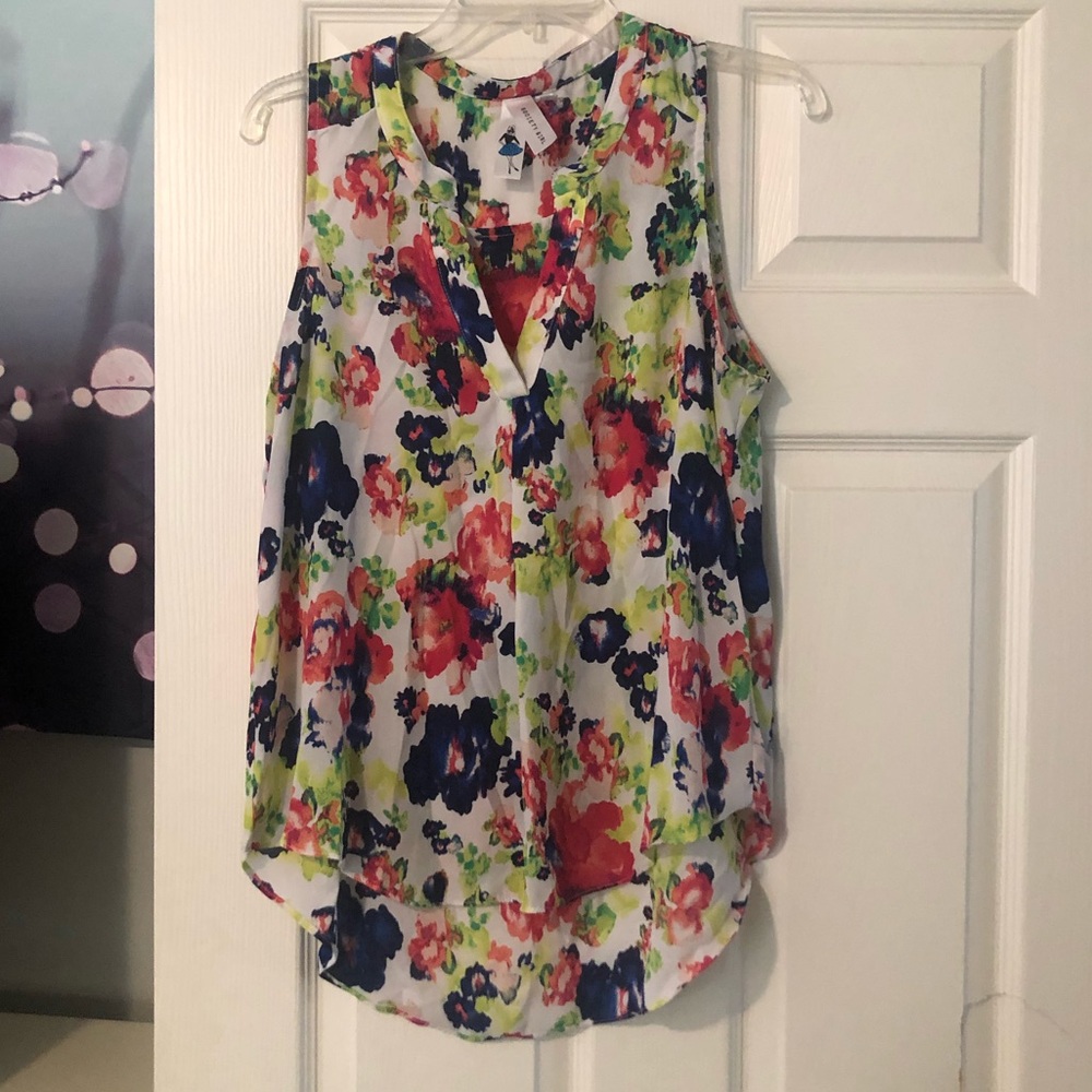 Society Girl White colorful floral tank